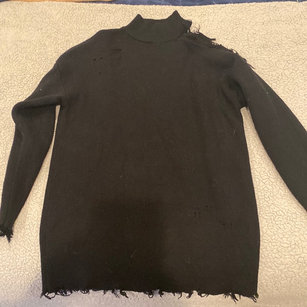 Distressed one shoulder sweater black small